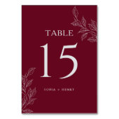 Burgundy Chic Botanical Wedding Table Number Tischnummer (Vorderseite)