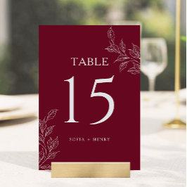 Burgundy Chic Botanical Wedding Table Number Tischnummer