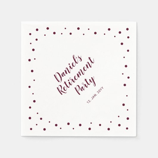 Burgundy Chic Confetti Modern Retirement Party Serviette (Vorderseite)