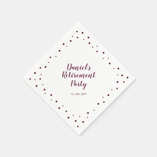 Burgundy Chic Confetti Modern Retirement Party Serviette (Ecke)