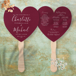 Burgundy Chic Wedding Program Heart Fächer