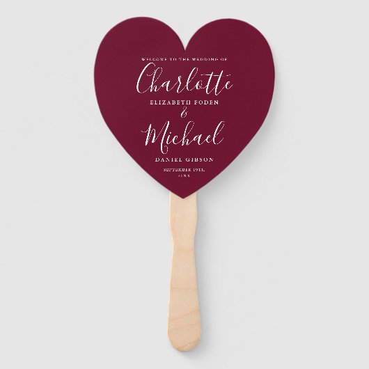 Burgundy Chic Wedding Program Heart Fächer (Vorderseite)