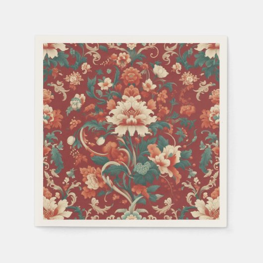 Burgundy Chinoiserie Antillen Vintager Sommer Serviette (Vorderseite)