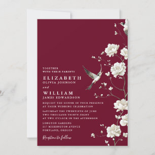 Burgundy Chinoiserie Bläserei auf einer Hochzeit Einladung