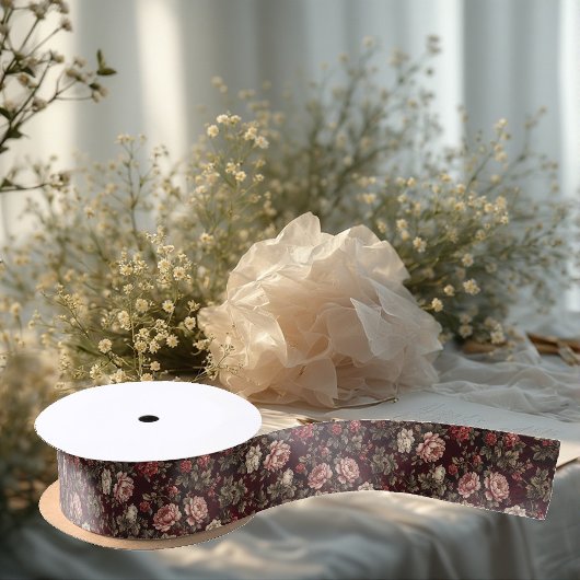 Burgundy Chinoiserie Christmas Romantic Floral Art Satinband