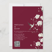 Burgundy Chinoiserie Floral Garden QR Code Wedding Einladung (Rückseite)