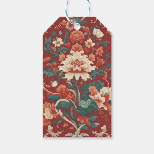 Burgundy Chinoiserie Grandmillenial Toile de Jouy Geschenkanhänger (Vorderseite)