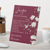 Burgundy Chinoiserie Jenga Gästebuch Wedding Sockelschild (In SItu)