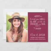 Burgundy Christlich Verse Abschluss Foto Einladung (Vorderseite)