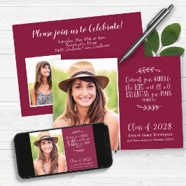 Burgundy Christlich Verse Abschluss Foto Einladung