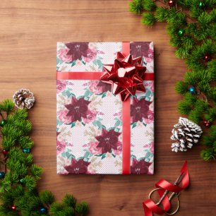 Burgundy Christmas Poinsettia Watercolor Geschenkpapier