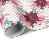 Burgundy Christmas Poinsettia Watercolor Geschenkpapier (Rolleneckpunkt)