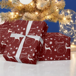 Burgundy Christmas Reindeer Wonder Geschenkpapier