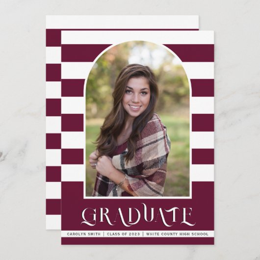 Burgundy Class of 2023 arch Foto Abschluss Ankündigung (Vorne/Hinten)