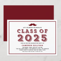Burgundy Class of 2025 Mustache Retro Abschluss