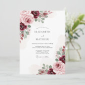 Burgundy Classic Botanical Wedding Einladung (Stehend Vorderseite)