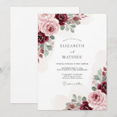 Burgundy Classic Botanical Wedding Einladung (Vorne/Hinten)
