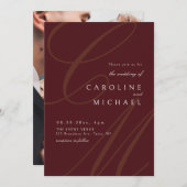 Burgundy Classic Kalligraphie-Monogramm-Hochzeit Einladung (Vorne/Hinten)