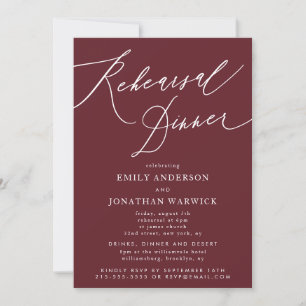 Burgundy Classic Red Calligrafy Wedding Probe Einladung
