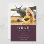 Burgundy Clean Minimal Clean Foto Abschluss Einladung (Vorderseite)