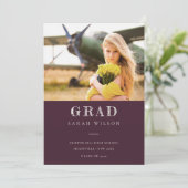 Burgundy Clean Minimal Clean Foto Abschluss Einladung (Stehend Vorderseite)