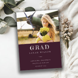 Burgundy Clean Minimal Clean Foto Abschluss Einladung