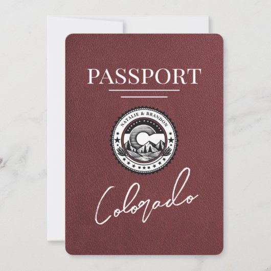 Burgundy Colorado Passport Save the Date (Vorderseite)