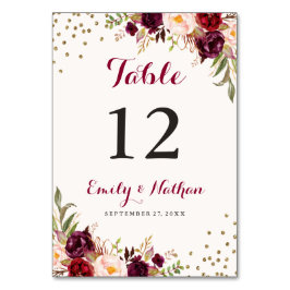Burgundy Confetti Floral Tischnummer