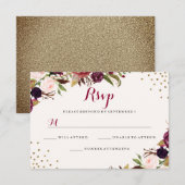 Burgundy Confetti Floral Wedding RSVP Karte (Vorne/Hinten)