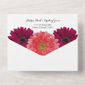 Burgundy Coral Daisy Floral Wedding RSVP All In One Einladung (Rückseite)