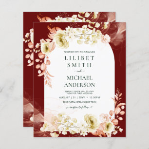 Burgundy Coral Floral Boho Wedding Einladung