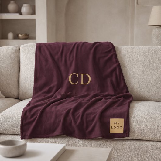 Burgundy Corporate Logo Company Monogram Luxus Fleecedecke