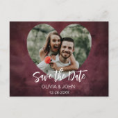 Burgundy Coupels Foto in Heart Frame Wedding Postkarte (Vorderseite)