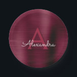 Burgundy Cranberry Monogram Party Teller<br><div class="desc">Burgund Cranberry Lila Elegant Geburtstag oder Junggeselinnen-Abschied oder Brautparty Teller. Diese Lila Geburtstagsparty- oder Hochzeitsfeiern können auf Ihren Vor- und Erstnamen angepasst werden.</div>