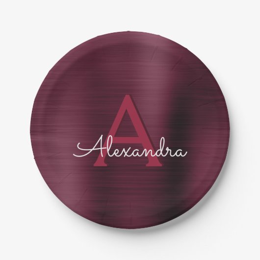 Burgundy Cranberry Monogram Party Teller (Vorderseite)