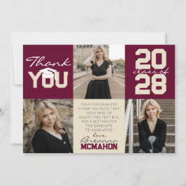 Burgundy & Cream 3 Foto Abschluss Vielen Dank Einladung