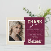 Burgundy & Cream Abschluss Foto Danke Karte (Stehend Vorderseite)