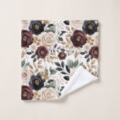 Burgundy Cream Black Floral Badhandtuch Set (Waschlappen)