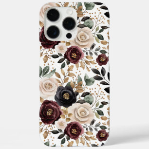 Burgundy Cream Black Floral iPhone 16 Pro Max Hülle