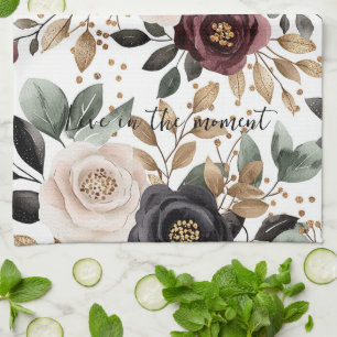 Burgundy Cream Black Floral Geschirrtuch