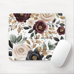 Burgundy Cream Black Floral Mousepad