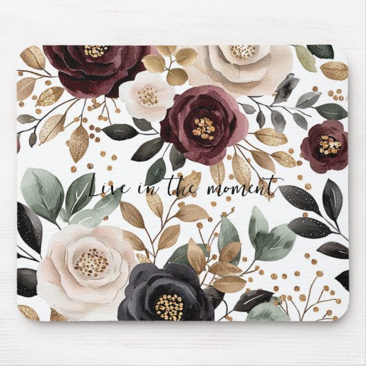 Burgundy Cream Black Floral Mousepad (Vorne)