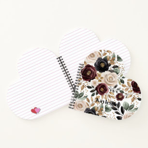 Burgundy Cream Black Floral Notizblock