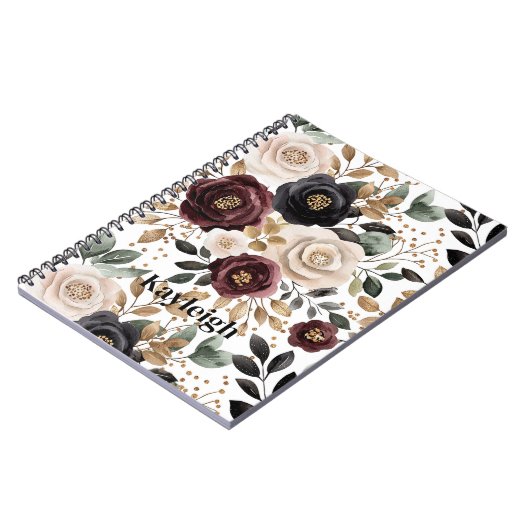 Burgundy Cream Black Floral Notizblock (Linke Seite)