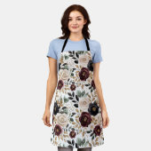 Burgundy Cream Black Floral Schürze (Getragen)
