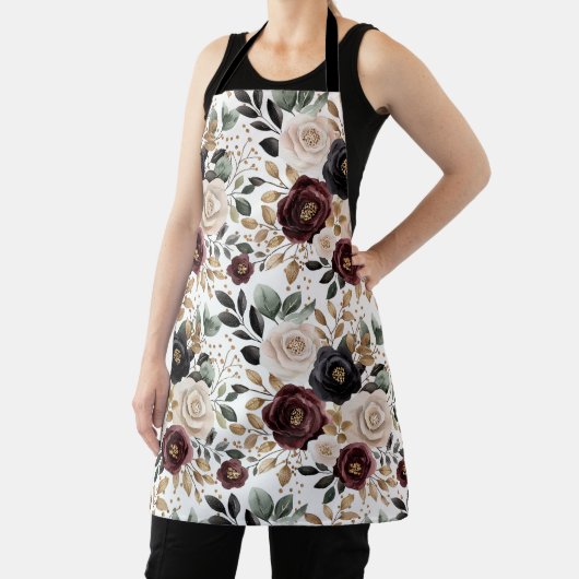 Burgundy Cream Black Floral Schürze (InSitu)