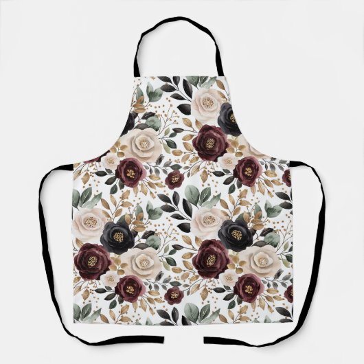 Burgundy Cream Black Floral Schürze (Vorderseite)