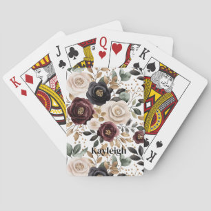 Burgundy Cream Black Floral Spielkarten