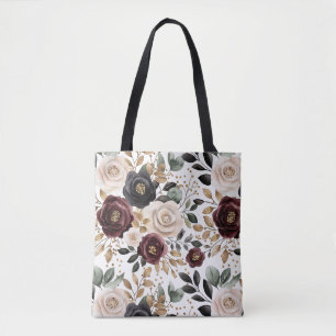 Burgundy Cream Black Floral Tasche