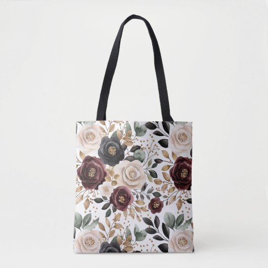 Burgundy Cream Black Floral Tasche (Vorderseite)